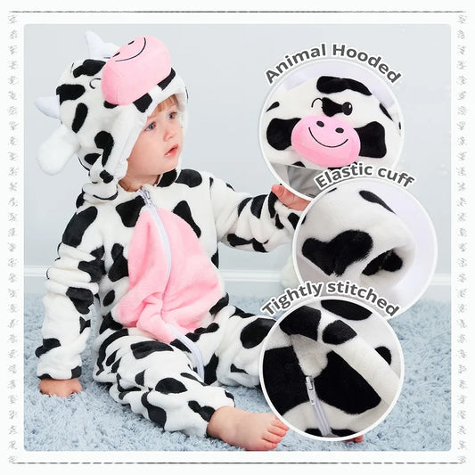 Cow Flannel Baby Rompers